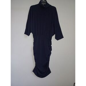 SUSANA MONACO Mock Neck Gathered Dress Navy Blue Womens Size Large